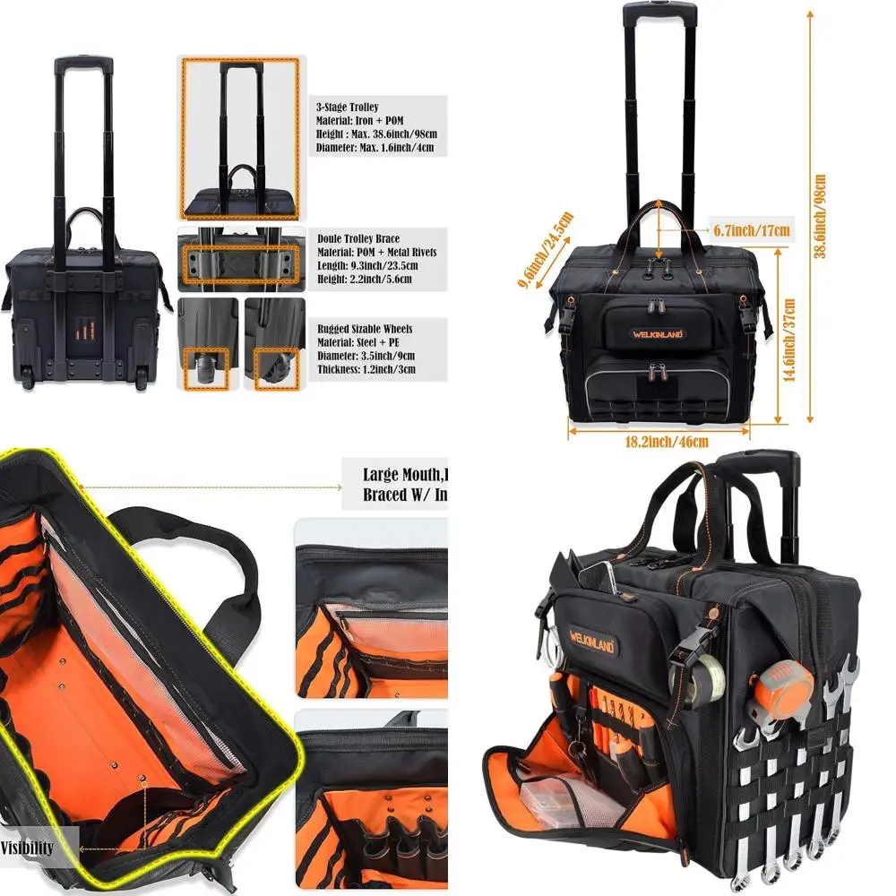 

26-Inch Rolling Tool Bag with Organizer for HVAC and Electrician Professionals