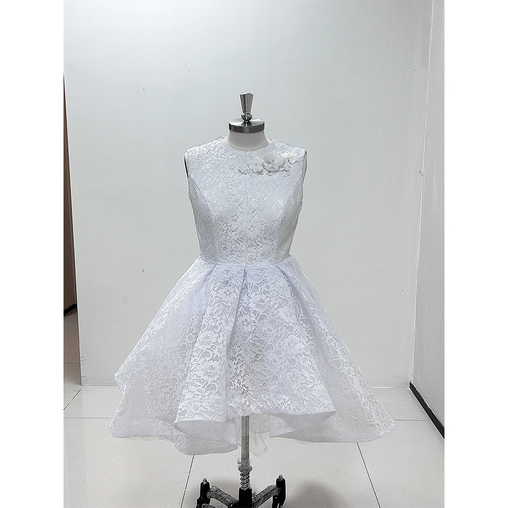 Novo vestido de baile chique feito à mão flor, vestido curto e único, formal, sem mangas