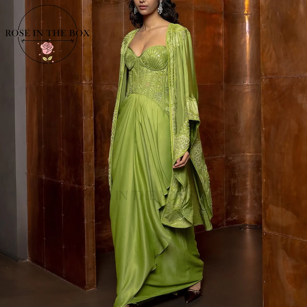 ROSEINTHEBOX Customized Lime Green Couture Gown with Capelet Corset Evening Dresses Sweetheart Lace Elegant Party Dresses