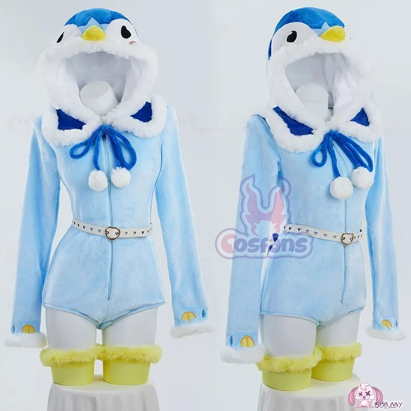 

Anime Kawaii Fluffy Bodycon Romper Plush Bodysuit Long Sleeve Hooded Jumpsuit with Cape Belt Halloween Cosplay Costume