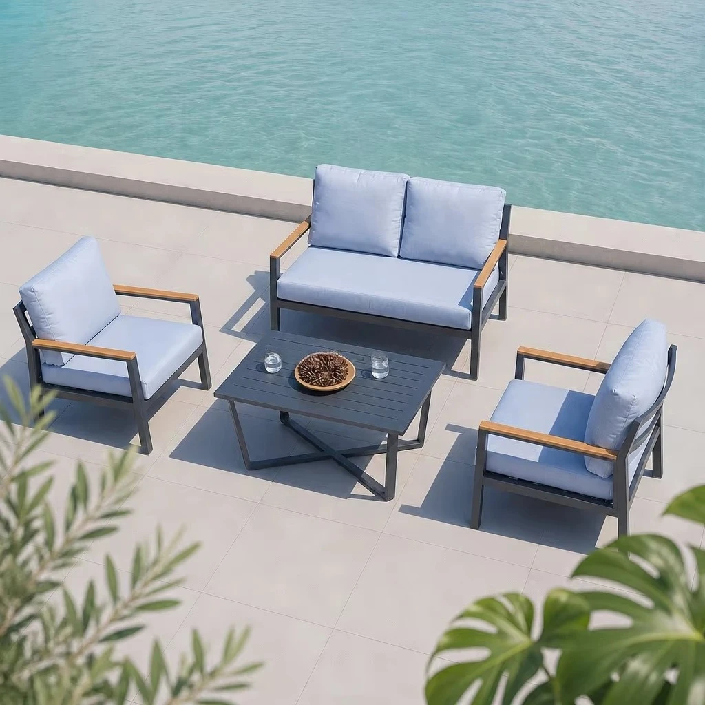 du- Macarena Aluminum Garden Furniture Sofa 4Pcs Set-KD Modern Outdoor Sofa with Waterproof & Rustproof Features