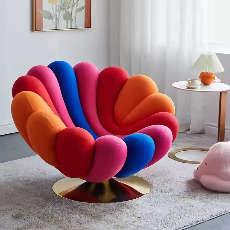

【CHIMU HOME】 Modern Artistic Contemporary Flower Petal Accent Chair for Colorful Rainbow Swivel Chair Soft Velvet