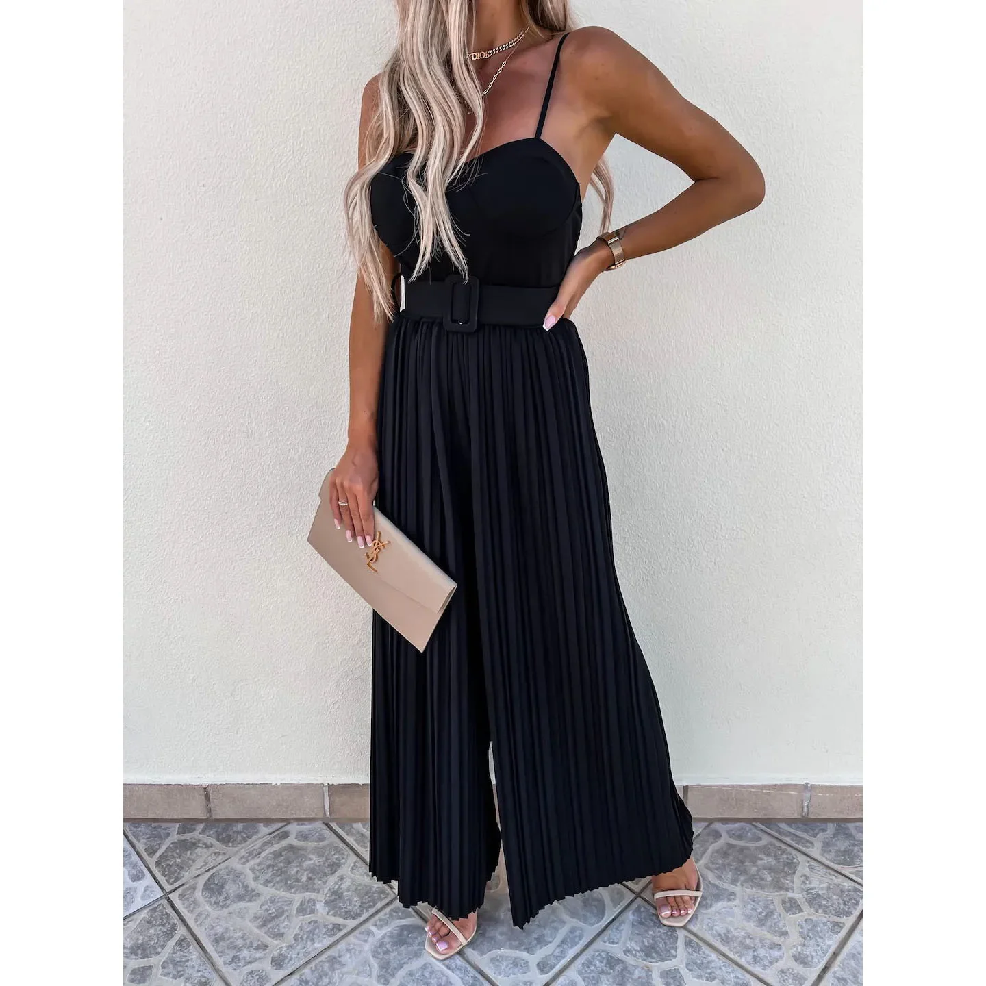 

Sexy Strap Sleeveless Women Spring and Summer New Pleated Jumpsuit Overall Pants Casual Vacation Multi-color Jumpsuits
