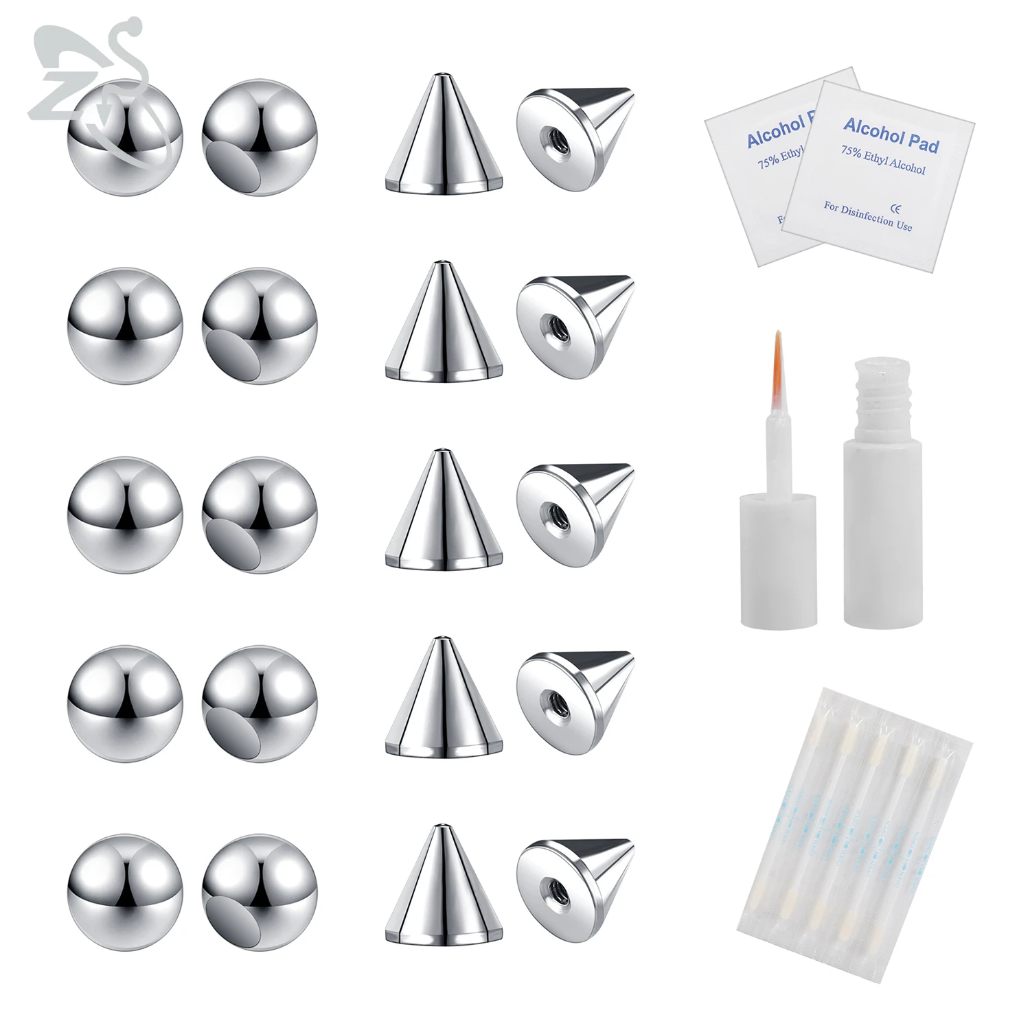 ZS 1 Set gefälschter Augenbrauenring für Männer, Nase, Lippe, Labret-Nieten, künstliche Bauchringe, Ersatzkugel, kegelförmig, nicht durchdringend, Körperpiercing-Schmuck