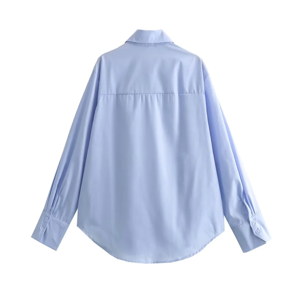 Zach Ailsa 2024 Spring New Product Women\'s Fashion and Temperament Loose Sky Blue Layered Decoration Solid Color Shirt