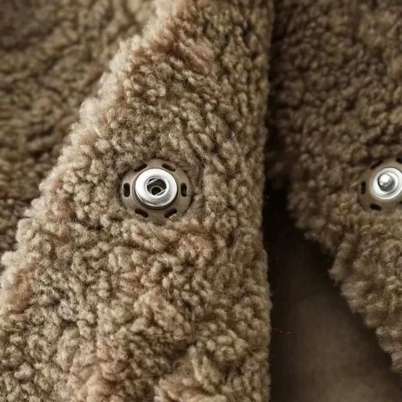 2024 moda feminina quente pele do falso recortado gola flip jaqueta curta casaco vintage manga longa bolso feminino outerwear chiques topos