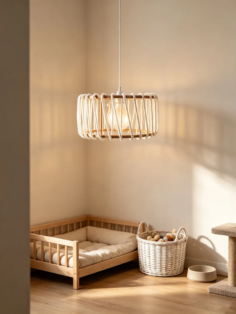 Creative White Red Yellow Rope Pendant Light E27 Bulb Wood