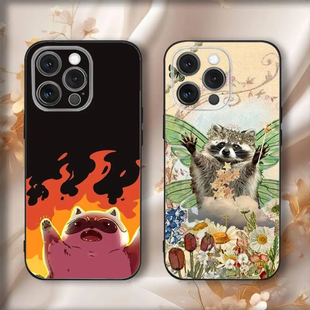 

Cute Animal Raccoon Phone Case For iPhone16,15,14,13,12,11,Pro,Max,Plus,X,XS,SE4,E,Mini,Soft Black Case