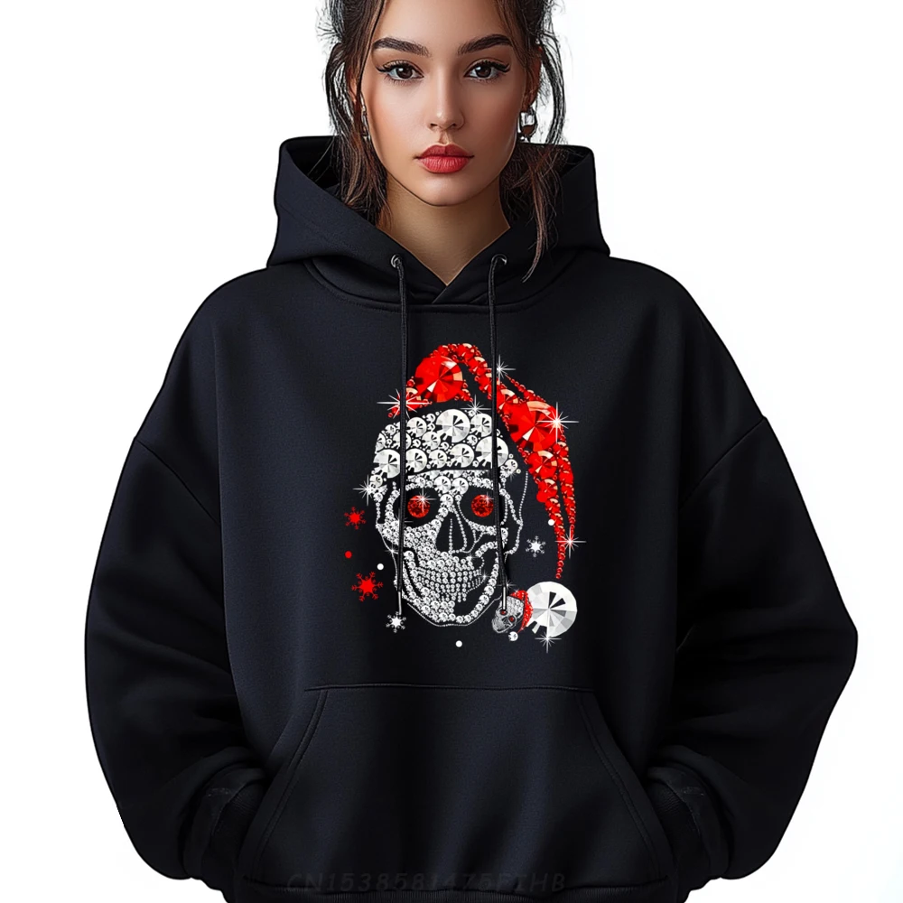 

Skull Diamond Wearing Santa Claus Hat Merry Christmas Day Grahpic Tee Hoodie Skin-Friendly Hoodies Men Tee Hoodie