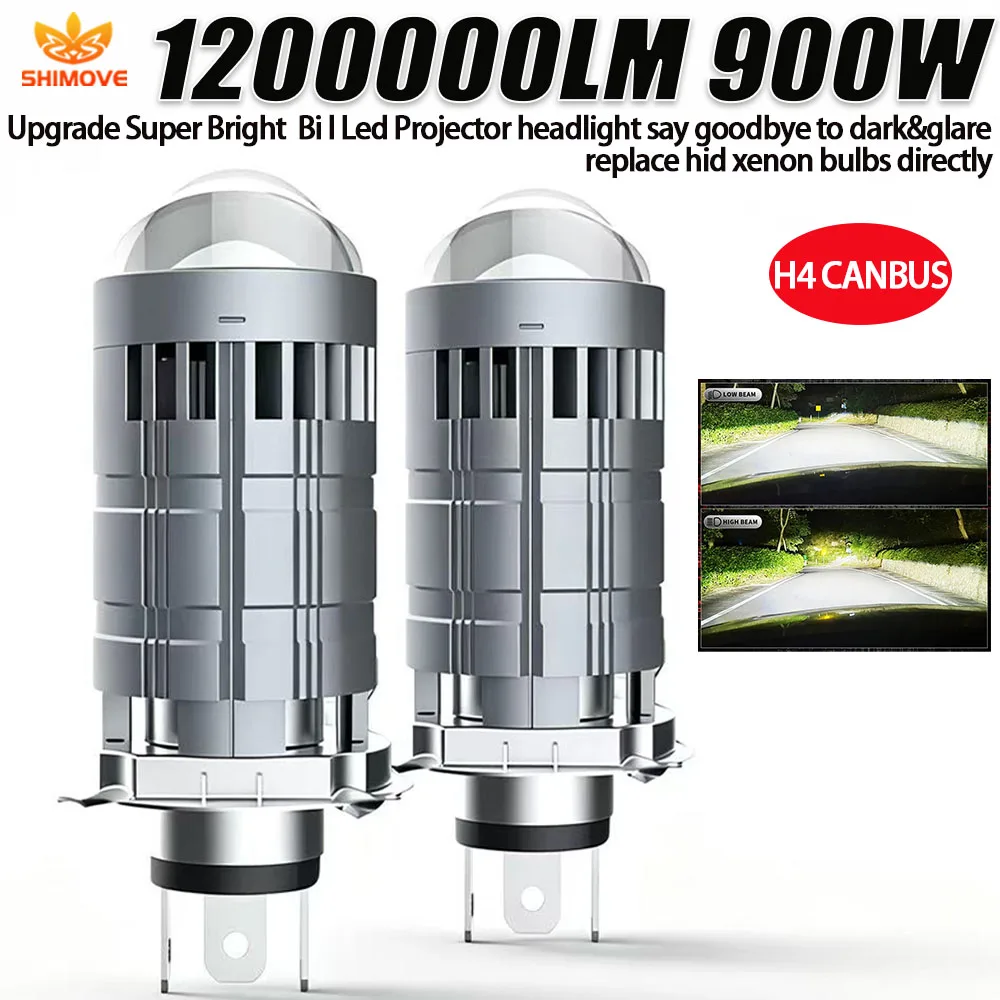 H4 Mini Bi LED Projector Lens CarMotor Headlight Bulbs 6000K Clear Beam CANBUS Decoder Anti-glare Lamp Replace Original Halogen