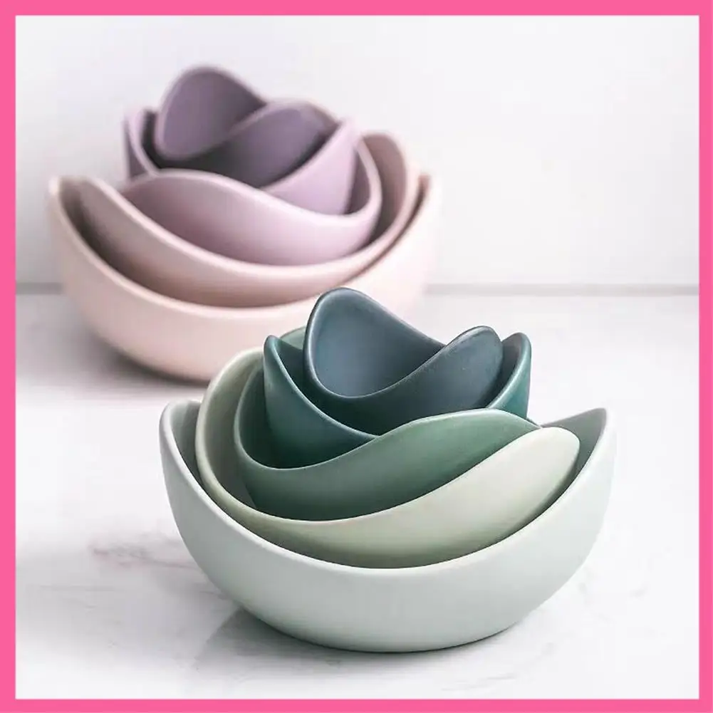 

Горячие наборы посуды и тарелок с миской в виде лотоса, креативная тарелка с фруктами, простой декор в стиле дзен, обеденные тарелки с фруктами для хранения