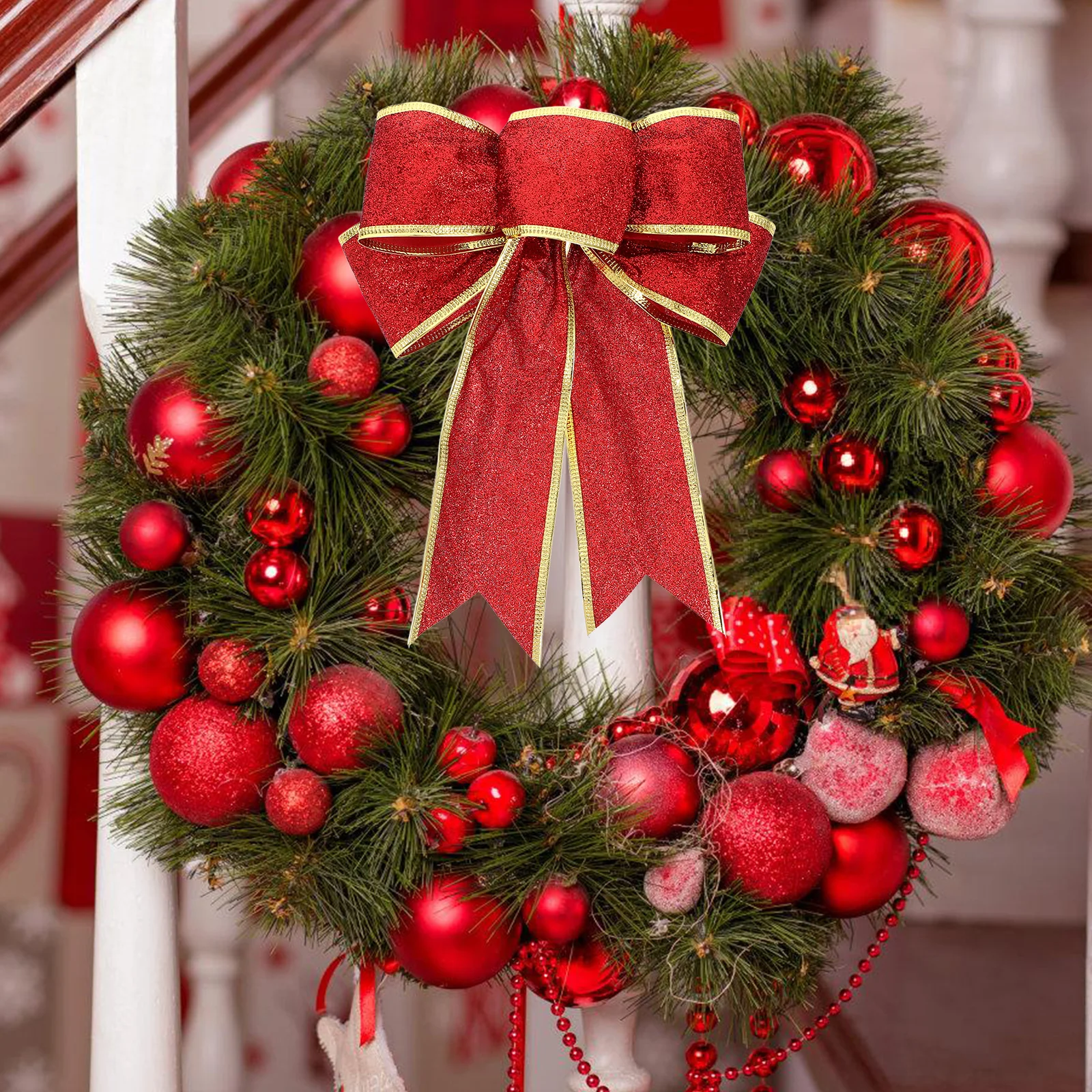 

6 Pcs Gold-edged Bow Jewelry Christmas Tree Ornaments Topper Sugar Cane Decoration Bows for Crafts Polyester