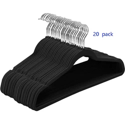 Non-Slip Suit Hanger, Velvet Prevents Movement and Slippage, Slim and Durable, Maximizes Wardrobe Space, Black/Gray - Pack of 20