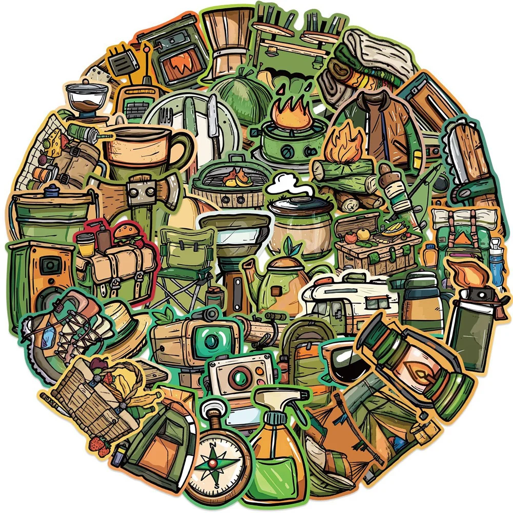 50pcs Outdoor Camping Equipment Graffiti Stickers For Guitar Phone Case Ipad Suitcase Sticker Pack Vintage Scrapbooking Material