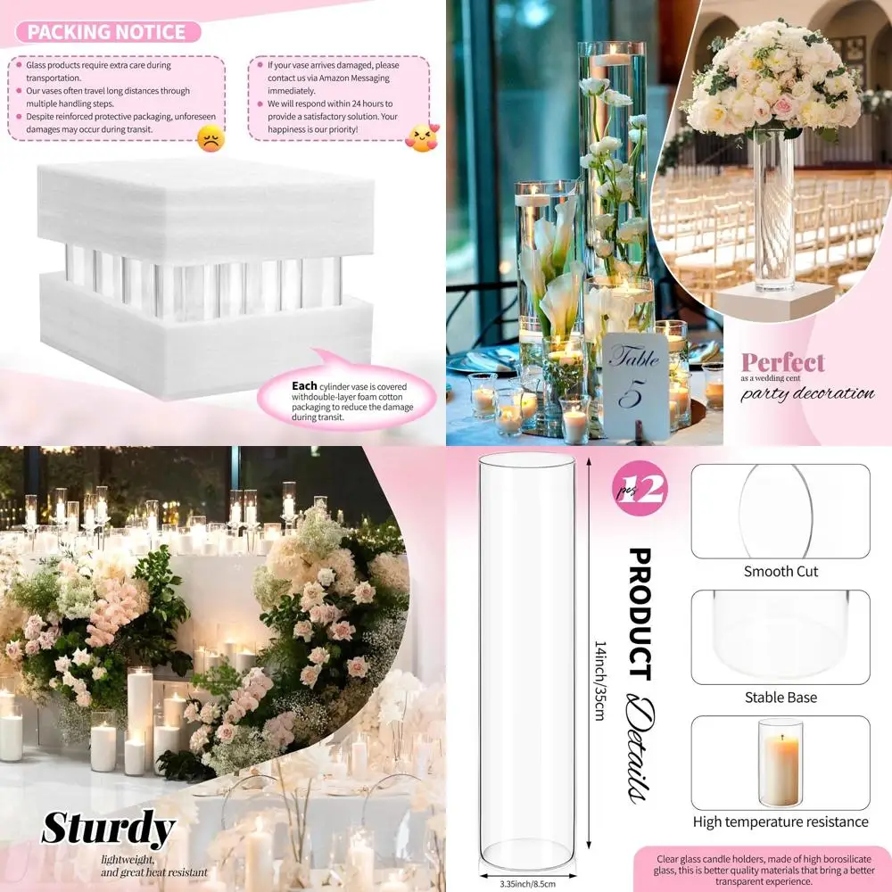 

14 стеклянных цилиндрических ваз для свадебных центральных элементов, объемных подсвечников, вечеринок и домашнего декора