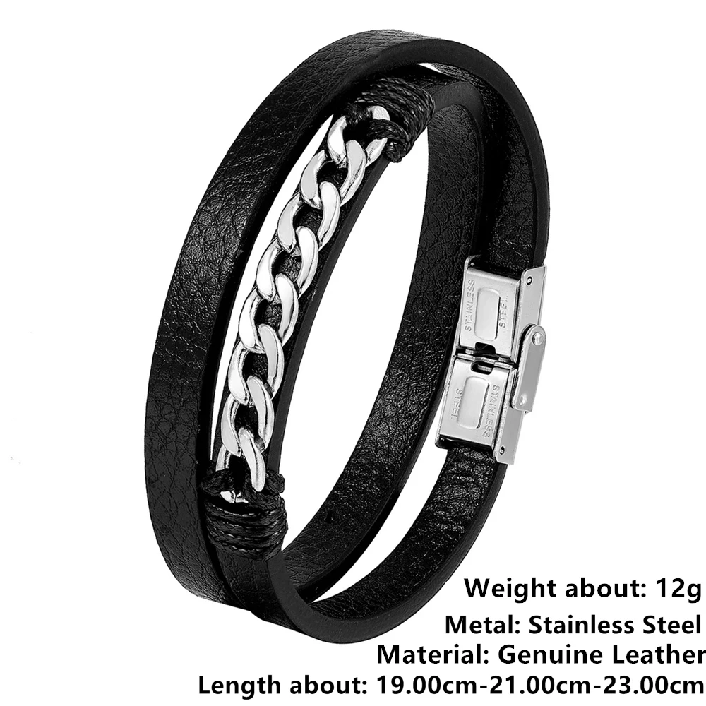 New Fashion Men Bracelet Rope Chain Jewelry Stainless Steel Leather Men\'s Bracelet Motorcycle Accessories Gift Friends Pulseira
