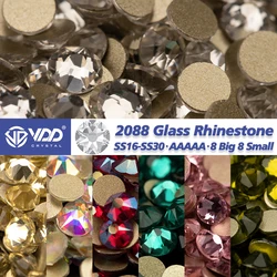 VDD SS16-SS30 High Quality AAAAA 2088 8 Big 8 Small Rhinestones Crystal Gold Flatback Glitter Stone For DIY Nail Art Decorations