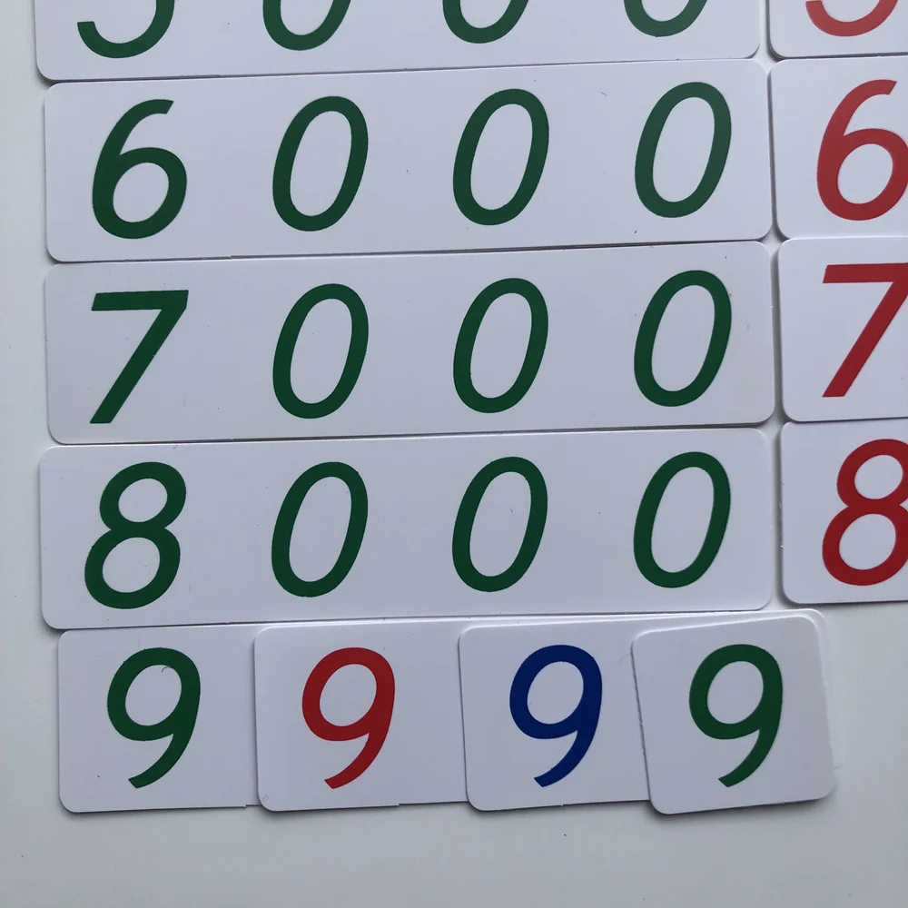 Carte de chiffres Montessori 1-9000, outils d'apprentissage en PVC, jouet mathématique pour enfants, jeu de comptage, équipement éducatif précoce, outils pédagogiques