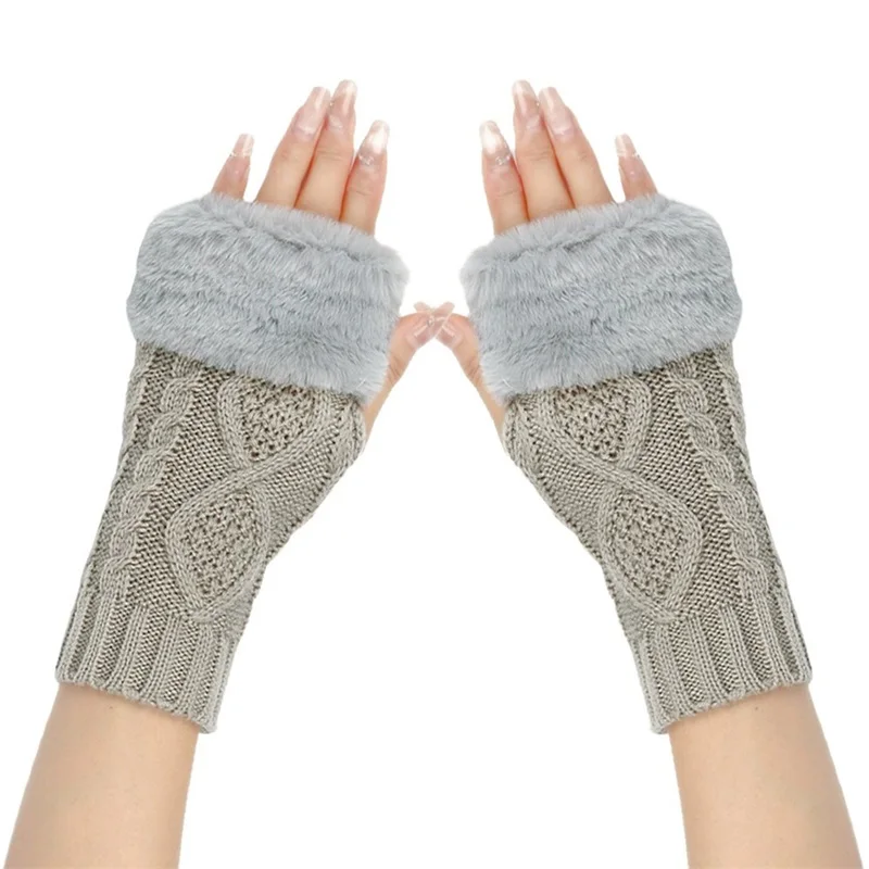 Women'S Fingerless Gloves With Double Diamond Shaped Yarn Knitted Gloves Elastic And Soft Winter Warm Long Finger Gloves