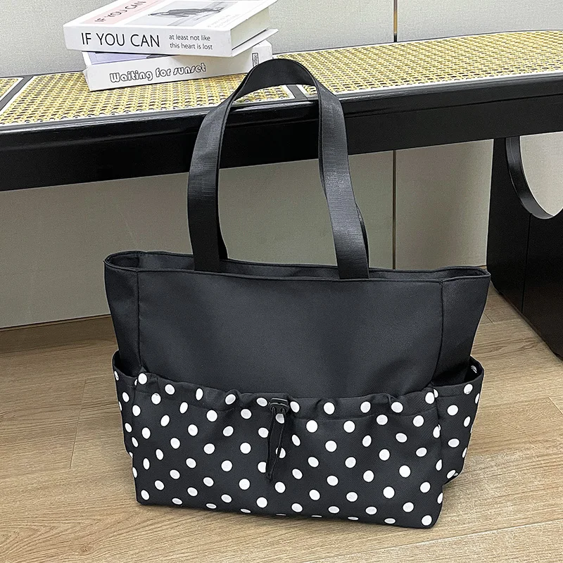

Trend Y2k Polka Dot Shoulder Bag Japanese Sweet Underarm Bag Large Capacity Shopping Handbag Casual Versatile Nylon Tote Bag