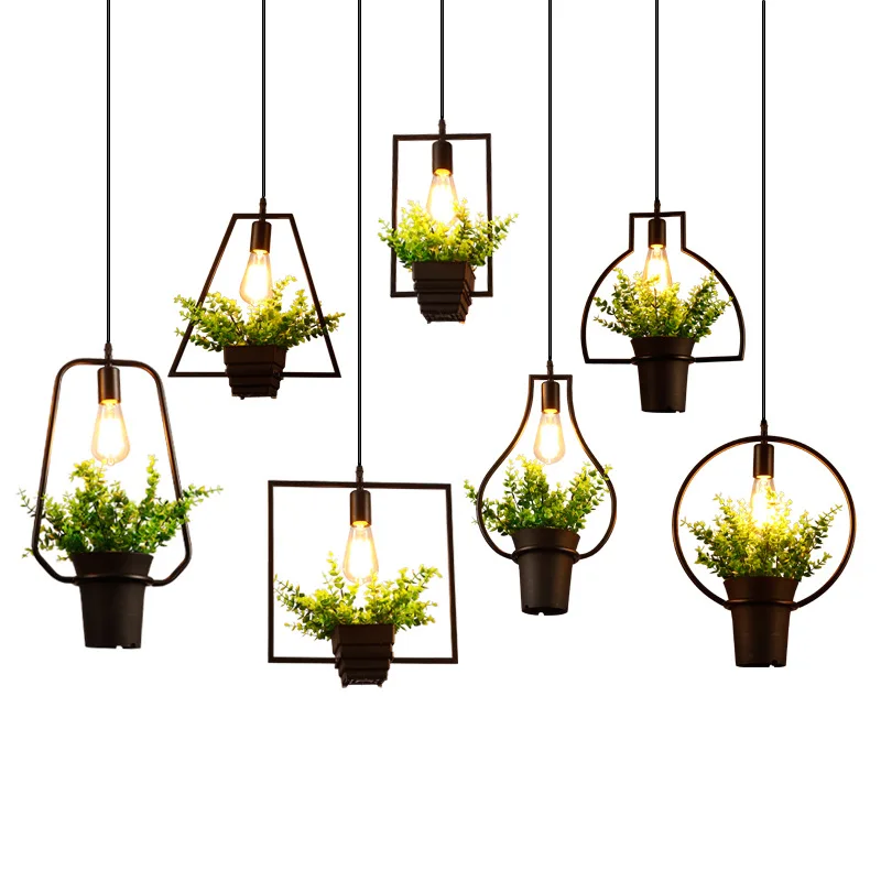 

Nordic Simple Potted Chandelier Modern Creative Plant Restaurant Cafe Bar Milk Tea Shop Balcony Corridor Decorative Pendent Lamp