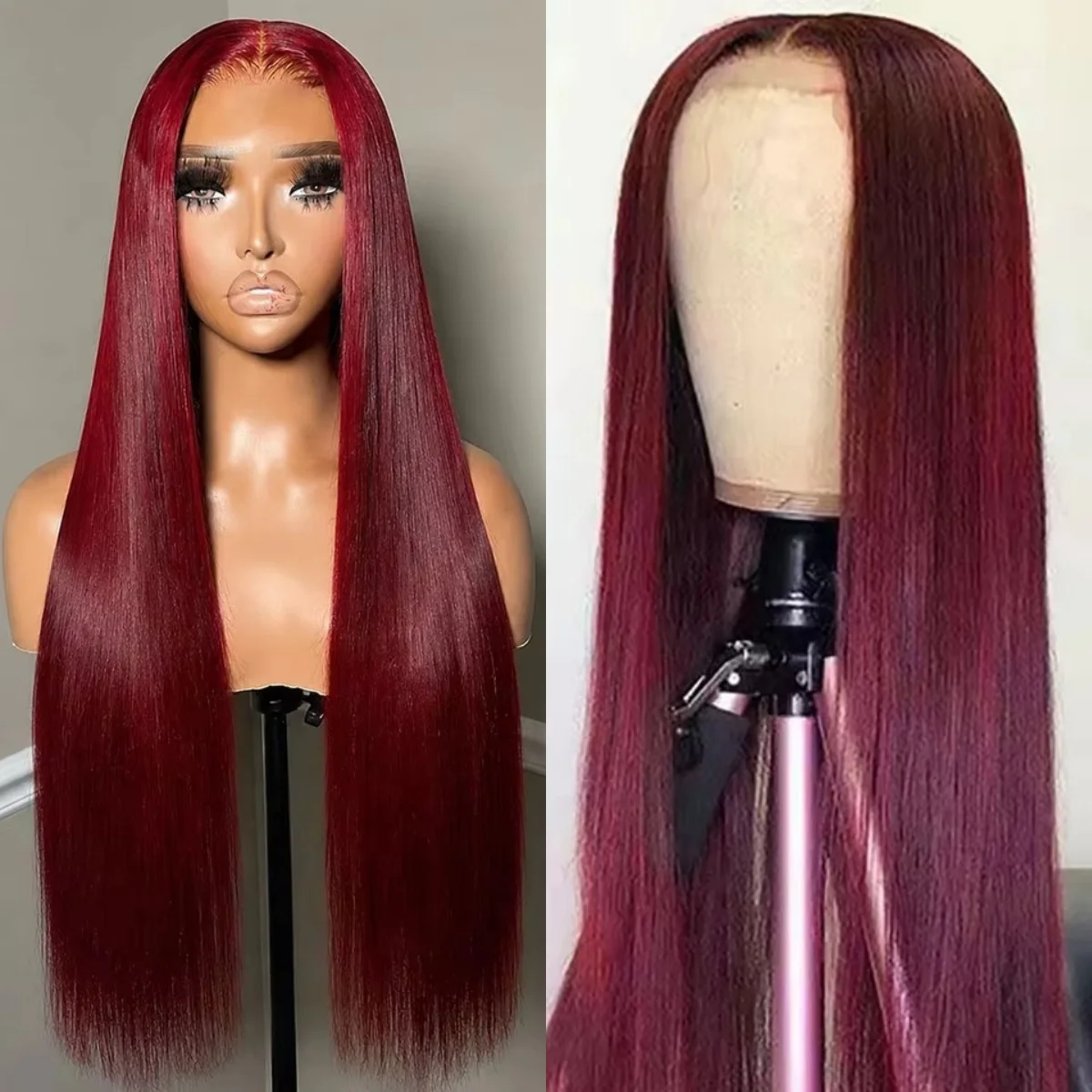 99j Red 13x4 HD Synthetic Lace Front Wig Burgundy Glueless Synthetic And Blend Lace Wig Preplucked Natural Looking For Women Use