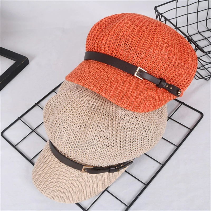 

Spring Summer Artist Straw Paper Belt Beret Hat For Women Outdoor Casual Painter Boinas Newsboy Hat Sun hat Visor Breathable Cap