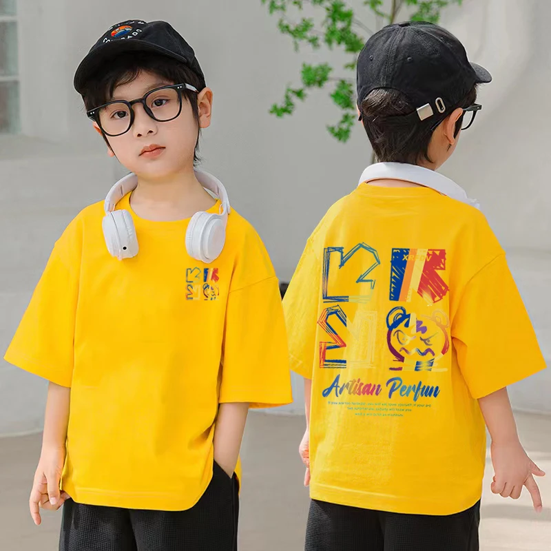 T-Shirt à Manches Courtes et Col Rond pour Enfant Garçon et Fille, Vêtement Streetwear Imprimé de Dessin Animé, Nouvelle Collection Été 2023