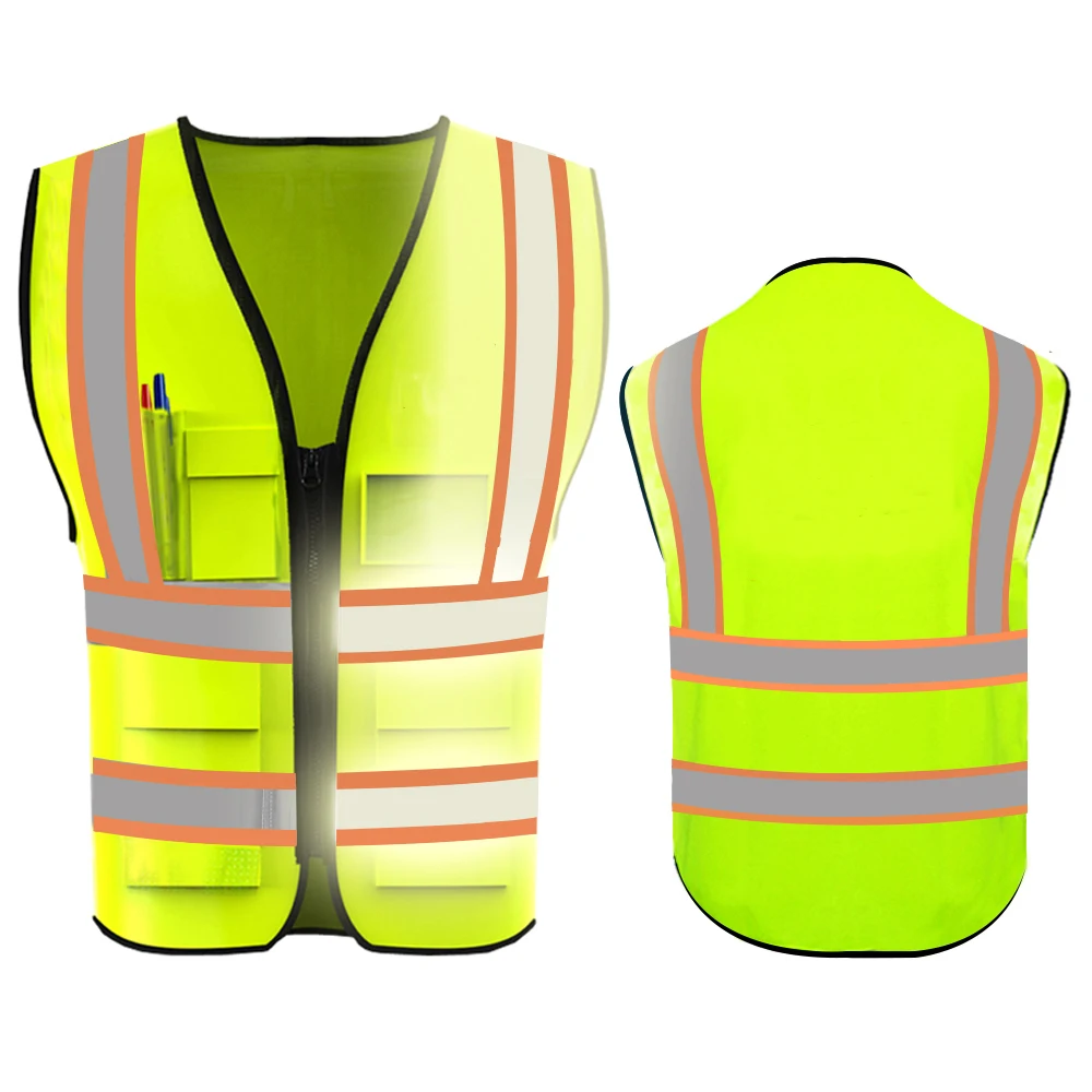 

Safety Vest with Reflective Strips For Engineer Construction Hi Vis 5 Pockets Outdoor Industrial Work Vest For Men