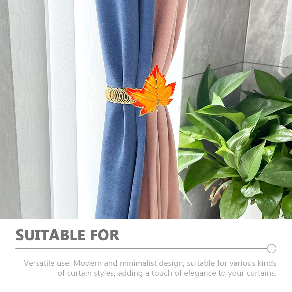 

2Pcs Curtain Tie Backs Gold Holders Drapery Tiebacks Bedroom Buckle Fall Leaf Design Metal Spring Decor