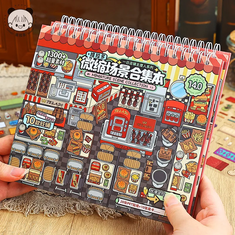 Kawaii  store manager 3D Small shop goods Landscape Sticker book DIY Pocket Cabin Scene festival gift