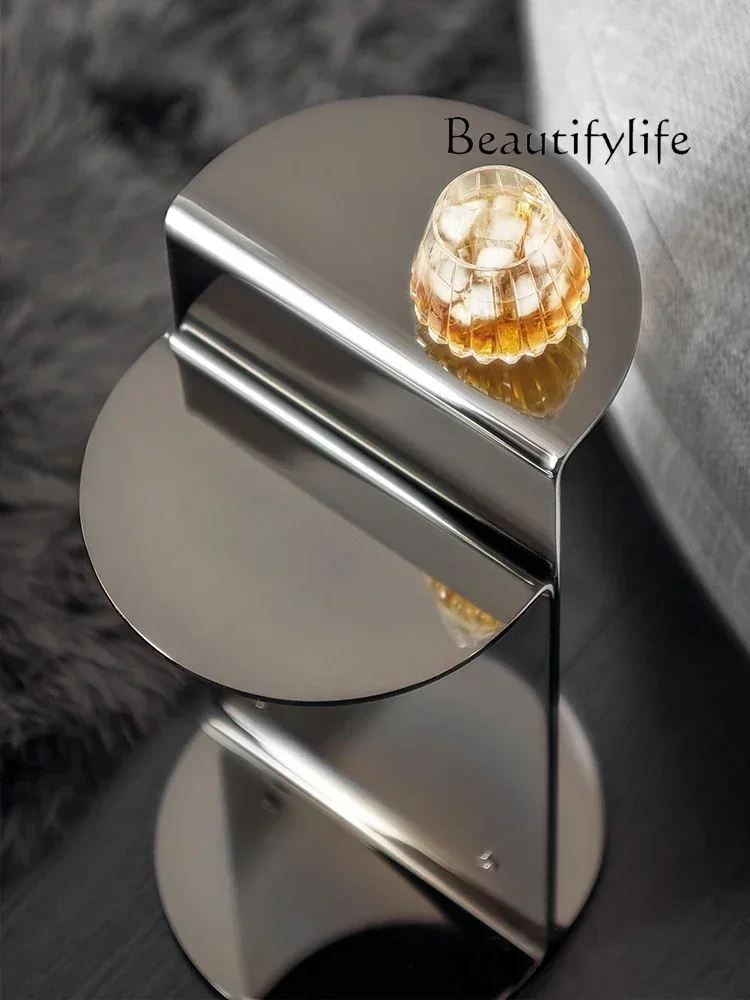 N19 Italian Light Luxury Stainless Steel Small Coffee Table Post-Modern Minimalist Designer Model Living Room Sofa Side Table