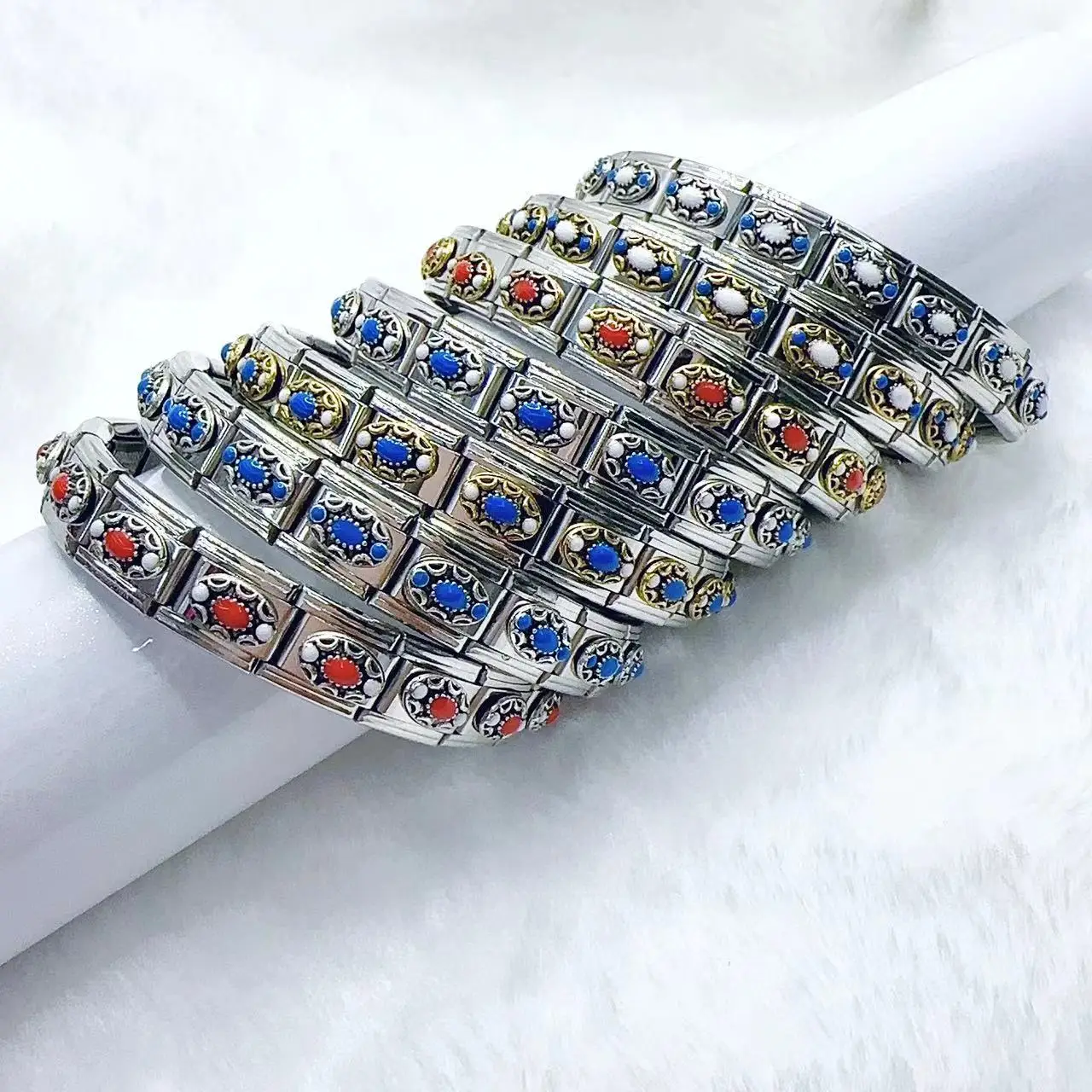 

Retro Red Blue Stone Italian Charm Stainless steel 9mm Module Bracelets For Women Men New Trendy Bangles DIY Making Vintage Gift
