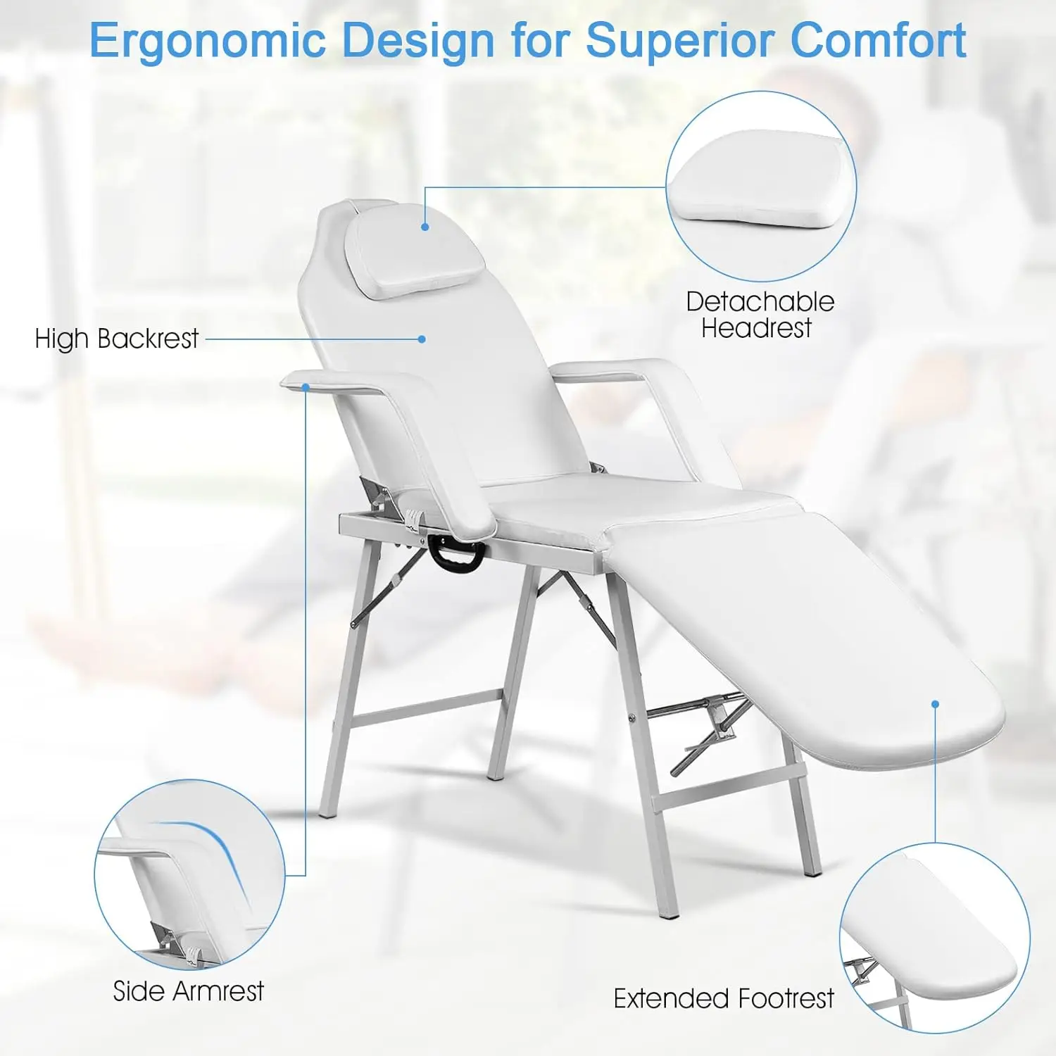 Adjustable Massage Facial Table Bed, 73 Inch Massage Tattoo Chair for Salon Beauty Spa, Folding Spa Bed Table w/Carry Case