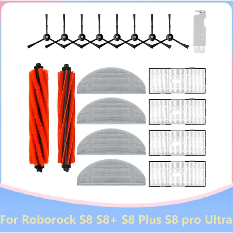 HOT！-19PCS Replacement Parts For Roborock S8 /S8+/ S8 Pro Ultra Robot Vacuum Cleaner Dual Main Brush Side Brush Hepa Filter