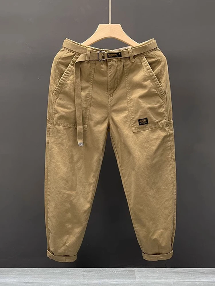 

Повседневные рабочие брюки для мужчин, весенне-осенние, свободные, с манжетами, цвета хаки, длинные брюки для отдыха, в американском стиле, для молодежи, энергичные, стильные.