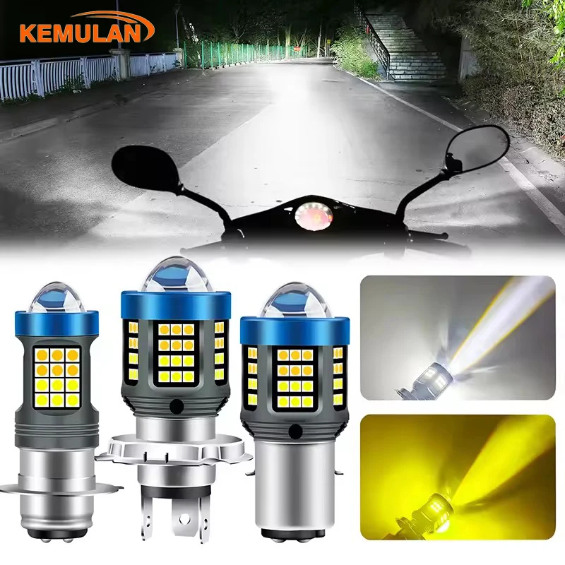 H4 BA20D LED Motorcycle Light Bulb LED Fisheye Lens Dual Color White Yellow CSP Chip Motorbike Headlight Scooter Fog Lamp