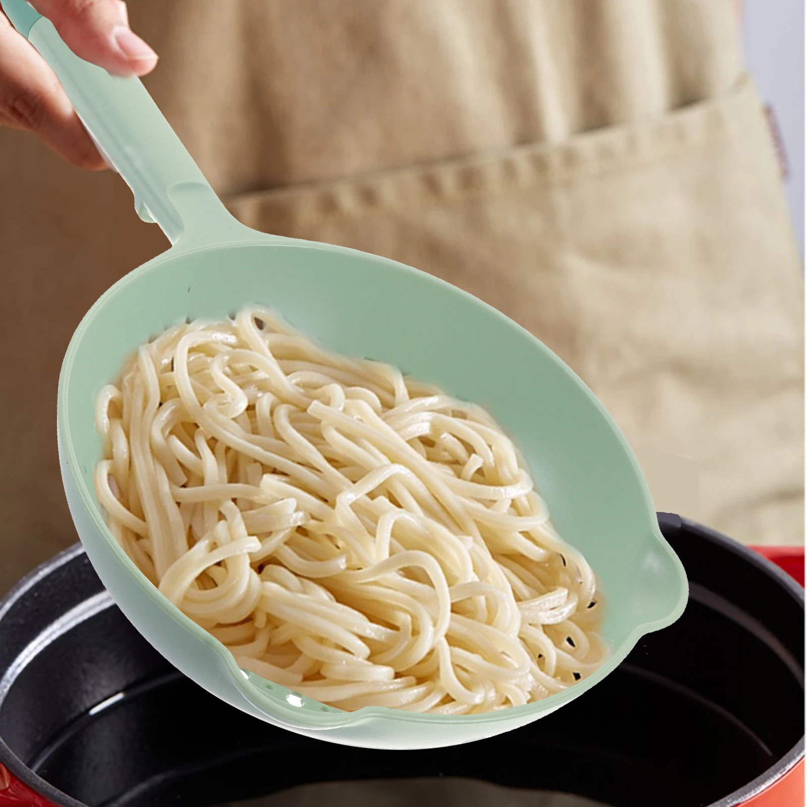 

Nylon PVC Long Handle Mesh Strainer Ladle Kitchen Colander for Frying Hot Pot Noodles Vegetable Food Strainer Spoon