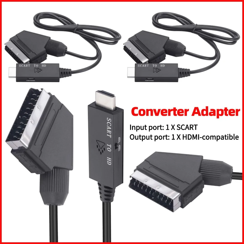SCART To HDMI-compatible Converter Cables DC 5V Micro USB Cable 1080P Video Audio Converter Adapter for HDTV/DVD Set-top Box