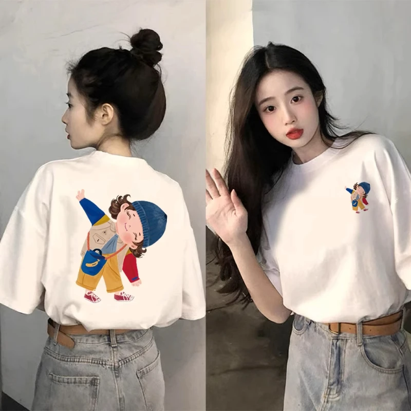 

Korean Version Cartoon Pure Cotton Short-sleeved T-shirts for Men and Women in Foreign Trade - Stylish and Versatile Top