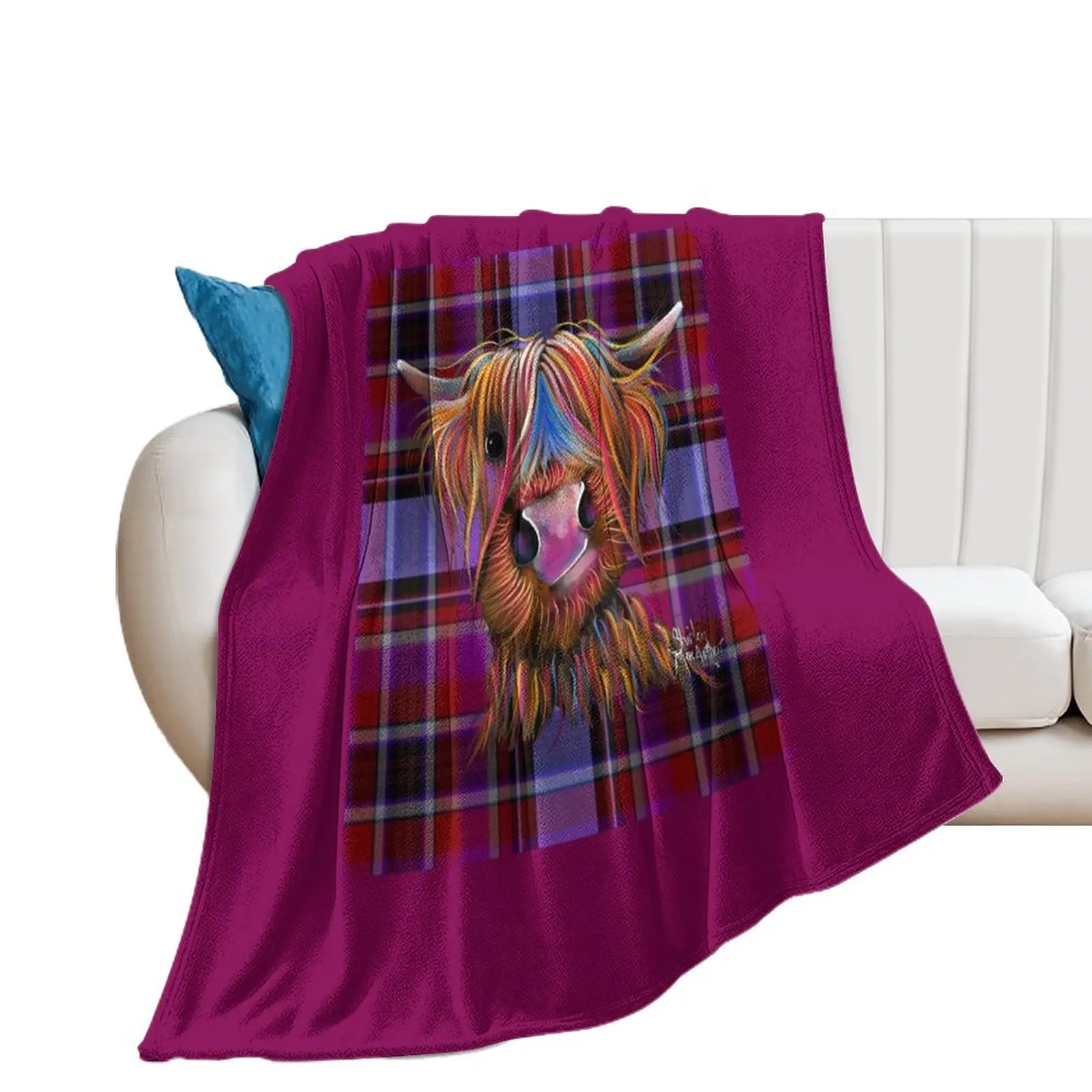 HiGHLaND CoW PRiNT ' TaRTaN BRuCe P ' BY SHiRLeY MacARTHuR Throw Blanket anime Retros Blankets