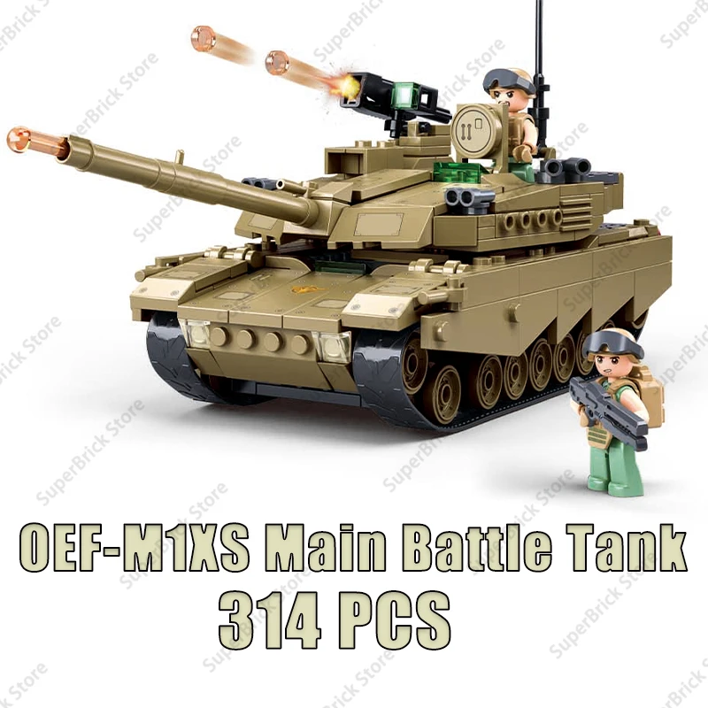 Sluban Military Army Fighting T-90 Main Battle Tank Building Blocks Set Soldier Figures Bricks Model M1X Abrams Vehicle Kids Toy