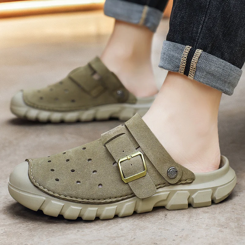 Good Quality Flat Sole Slippers Outdoor Sandals Men Mesh Solid Colour Men's Running Shoes Fashion Outsole Male Walking Footwear