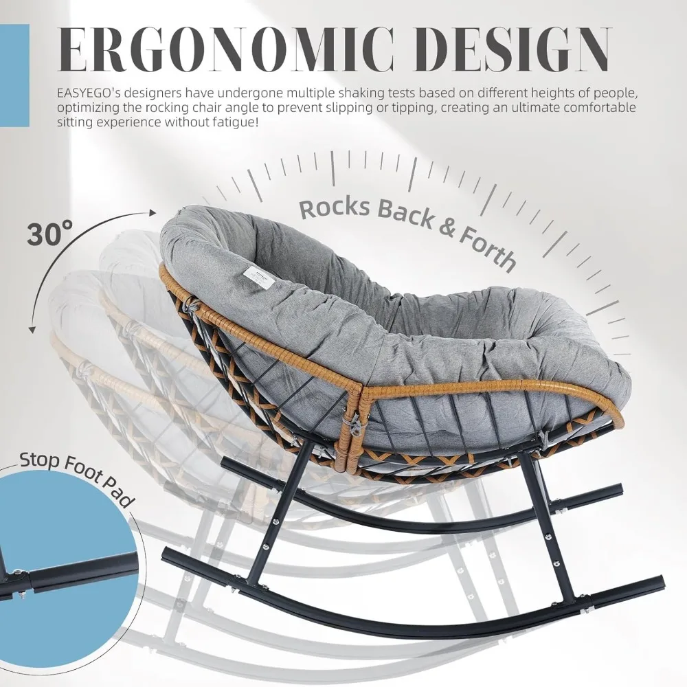 All-Weather PE Rattan Outdoor Rocking Chair with Cushion - Comfortable Patio Swing Chair for Garden and Porch