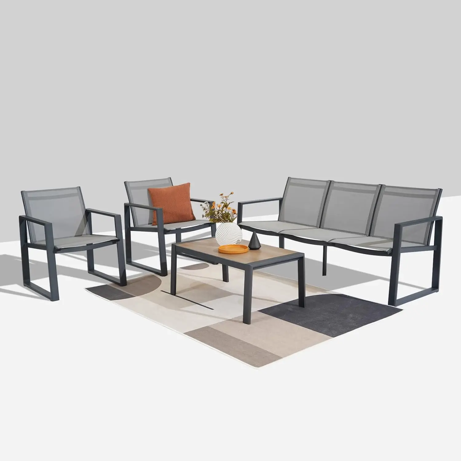 Aluminum Patio Furniture Set,4Pieces Metal Outdoor Furniture Set,All Weather Textile Fabric Patio Conversation Set with 3-Seater