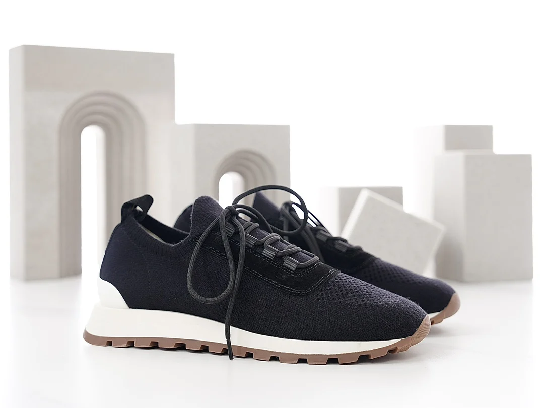 New Knitted Breathable Sneakers For Men, Lace‑Up Platform Flat Casual Shoes, Round Toe Summer Daily Walking Footwear_vogvips.com