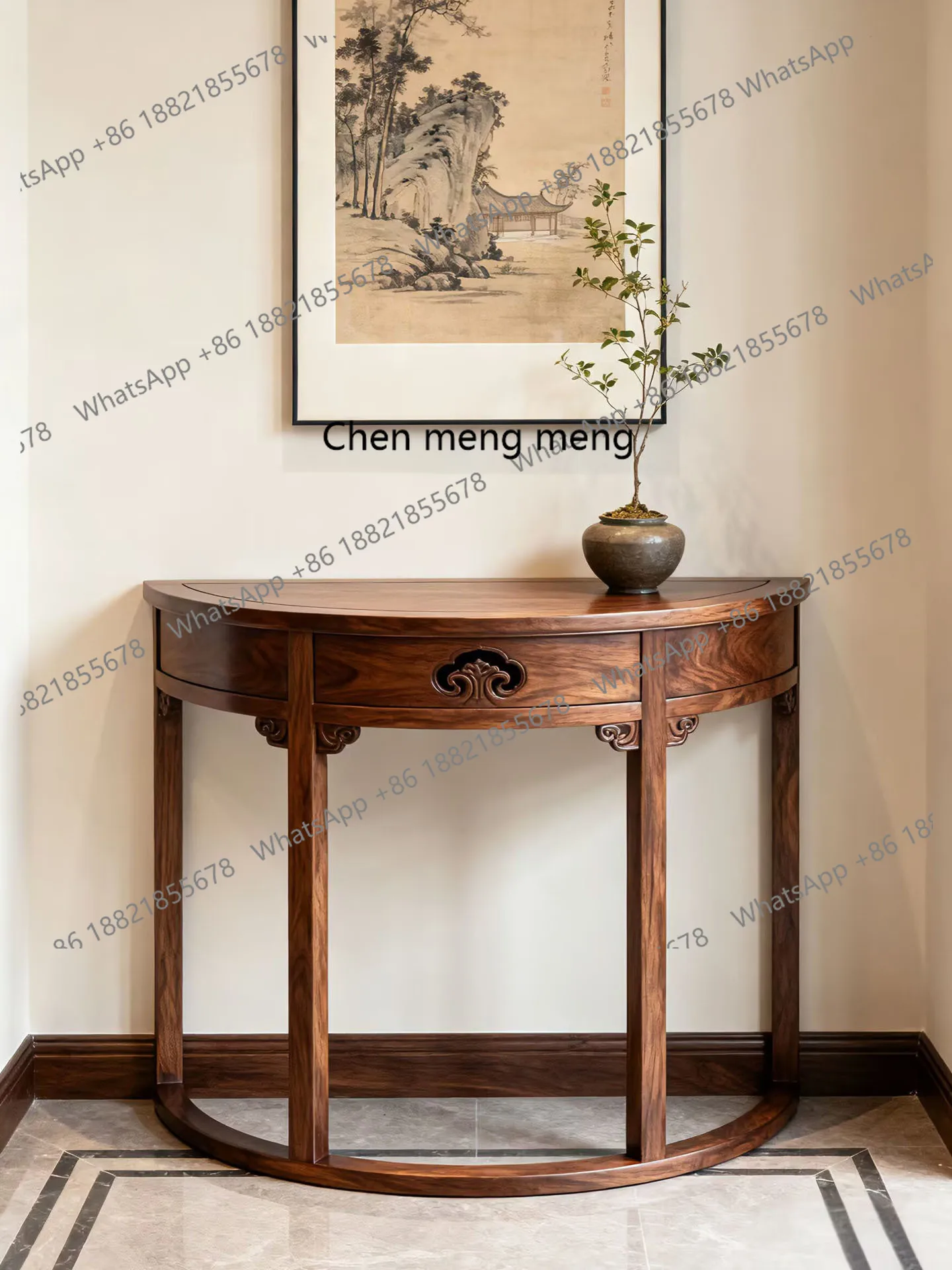 

Black Walnut Half Round Entryway Table Foyer Entry Song Dynasty Aesthetics Minimalist Style Solid Wood End View Table