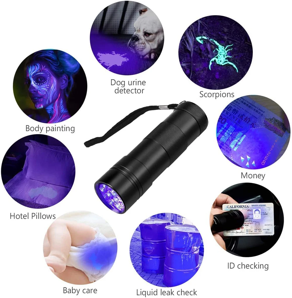 UV ULTRA VIOLET 12 LED Mini Flashlight Torch 4.5v Light Waterproof Aluminum Lamp Outdoor Portable Tactical Lighting Tool UV Lamp