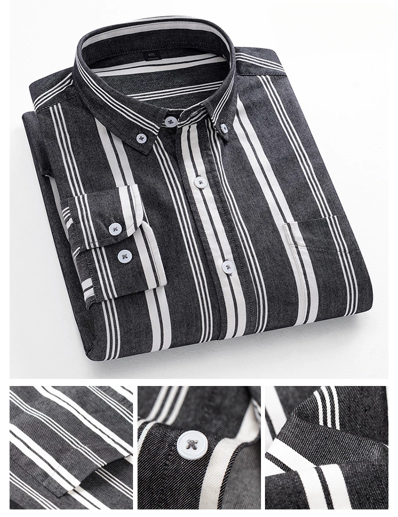 Casual Long-sleeve Shirts for Men Slim Fit Plain Shirt 100%cotton Plaid Striped Tops Soft Designer Fashion Korean Trends Clothes
