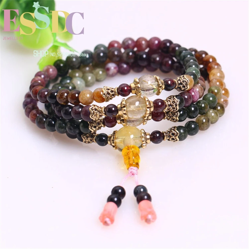 

Fashion 108 Natural Tourmaline Strand 5mm-6mm Buddhist Prayer Mala Female Beaded Bracelets Jewelry Gift Wholesale